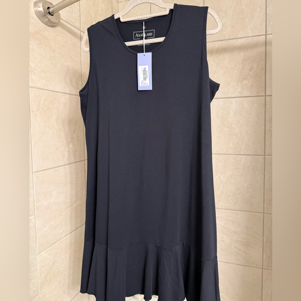 NWT AnaClare sleeveless black A-line dress with bottom ruffle, size XL
